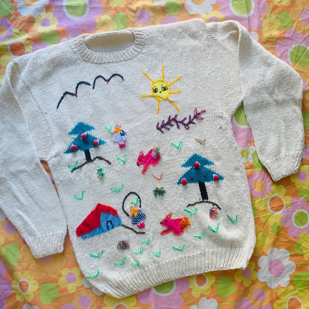 VTG 1980s Hot Pink Bunny Sweater